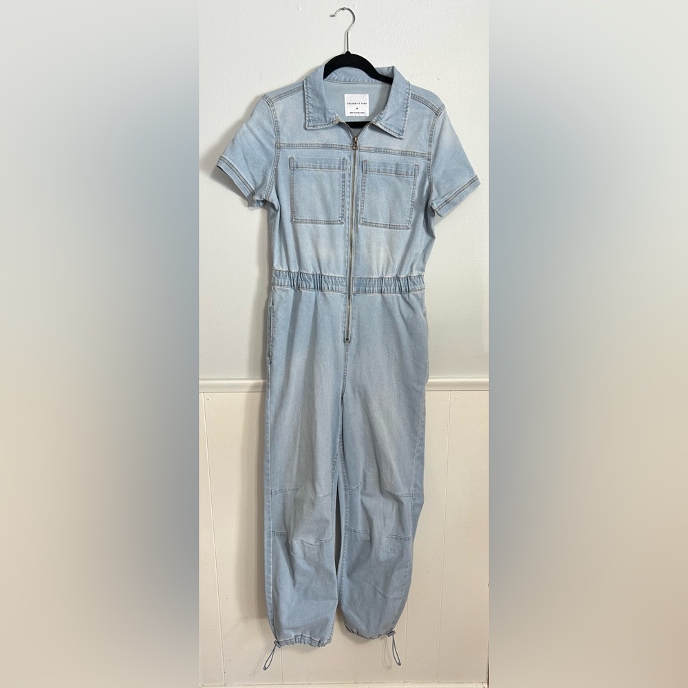 Celebrity Pink Sky Blue Denim Jumpsuit